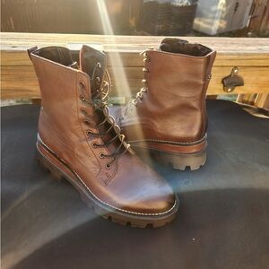 Sam Edelman Women’s Chestnut Leather Lace-Up Boots